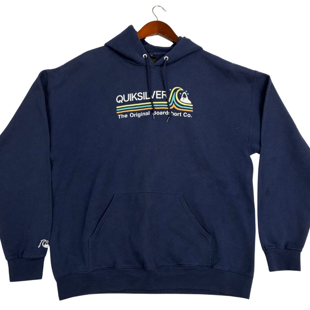 Quiksilver Hoodie Mens Navy Blue Pullover Surf Skate Logo Sweatshirt